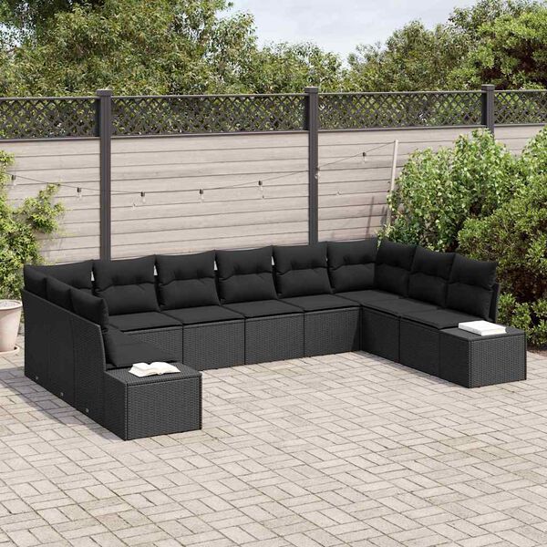 vidaXL Gartensofa-set mit Kissen 10 pcs Schwarz Poly-Rattan
