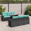 vidaXL 7-tlg. Garten-Sofagarnitur mit Kissen Schwarz Poly Rattan