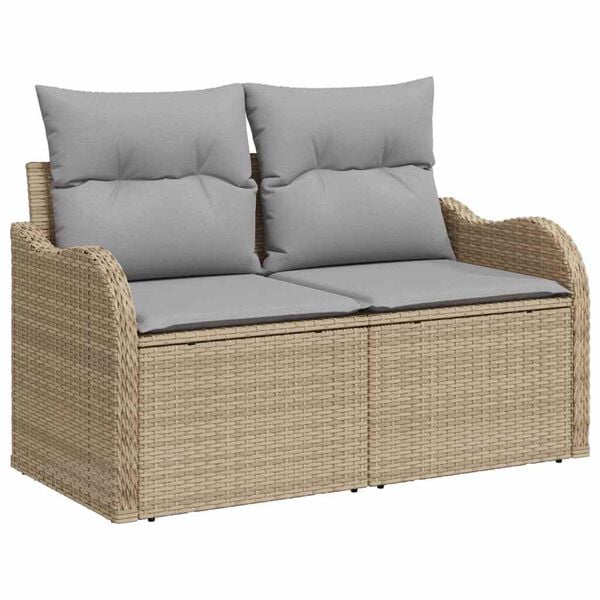 vidaXL Gartensofa-set mit Kissen mit Speicher 8 pcs Beige Poly Rattan