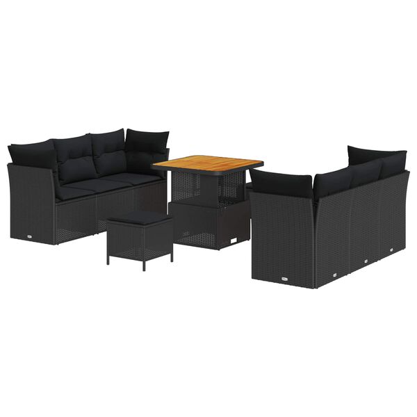 vidaXL Gartensofa-set mit Kissen 9 pcs Schwarz Poly-Rattan