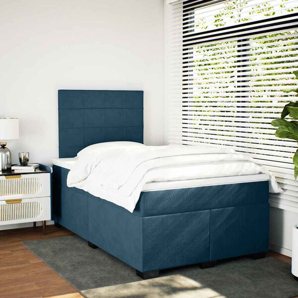 vidaXL Boxspringbett mit Matratze Blau 120x190 cm Samt