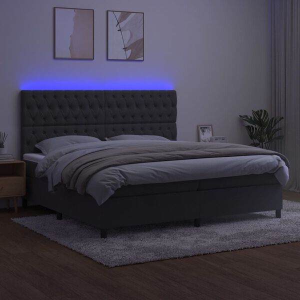 vidaXL Boxspringbett mit Matratze & LED Dunkelgrau 200x200 cm Samt