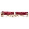 vidaXL 6-tlg. Paletten-Lounge-Set mit Kissen in Rot Holz
