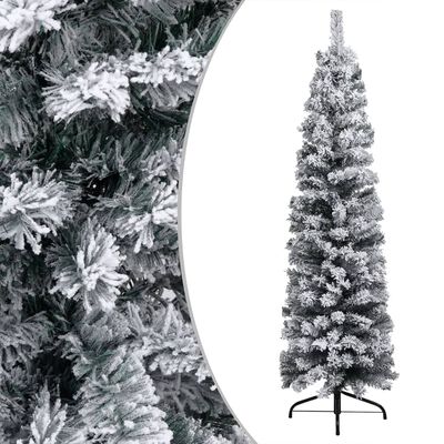 vidaXL Weihnachtsbaum Schlank mit Beleuchtung & Schnee Grün 150 cm PVC