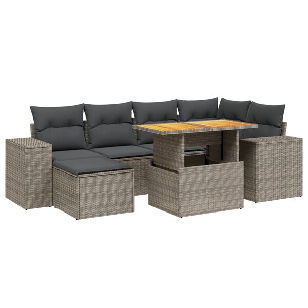 vidaXL 7-tlg. Garten-Sofagarnitur mit Kissen Grau Poly Rattan