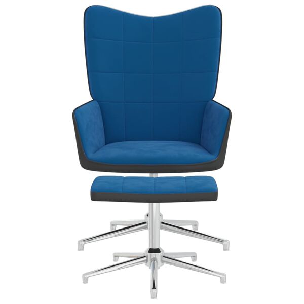 vidaXL Relaxsessel mit Hocker Blau Samt und PVC