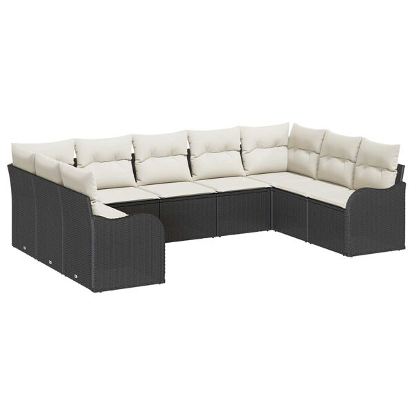 vidaXL Gartensofa-set mit Speicher 9 pcs Schwarz und Wei&szlig; Poly-Rattan