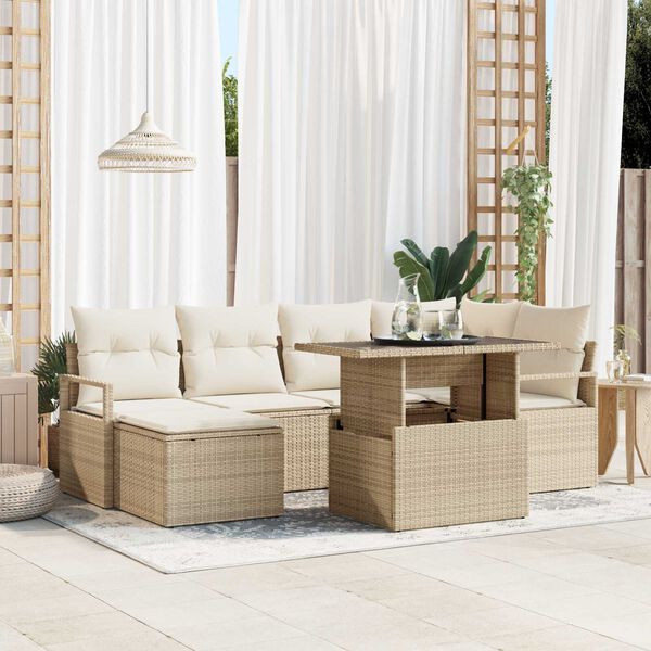 vidaXL Garten-Sofa-Set mit Speicher 7 pcs Beige Poly Rattan