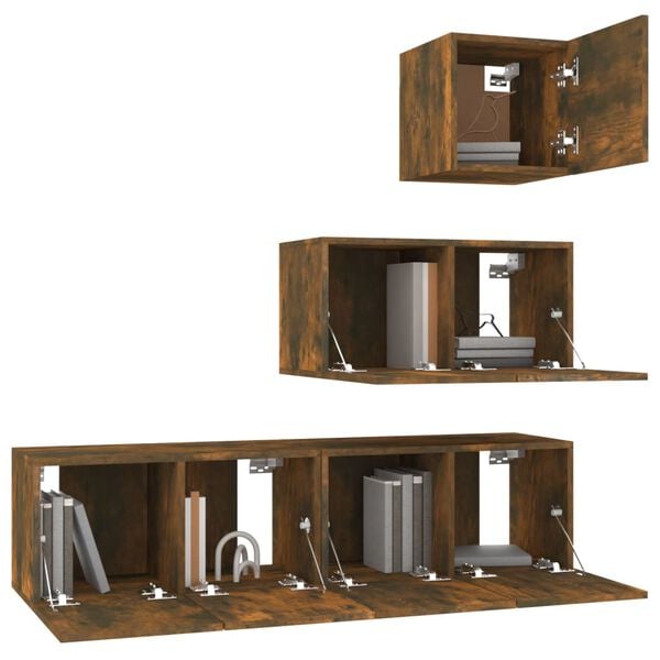 vidaXL 4-tlg. TV-Schrank-Set R&auml;uchereiche Holzwerkstoff