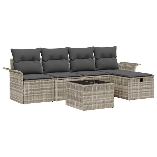 vidaXL Gartensofa-set mit Kissen 6 pcs Hellgrau Poly-Rattan