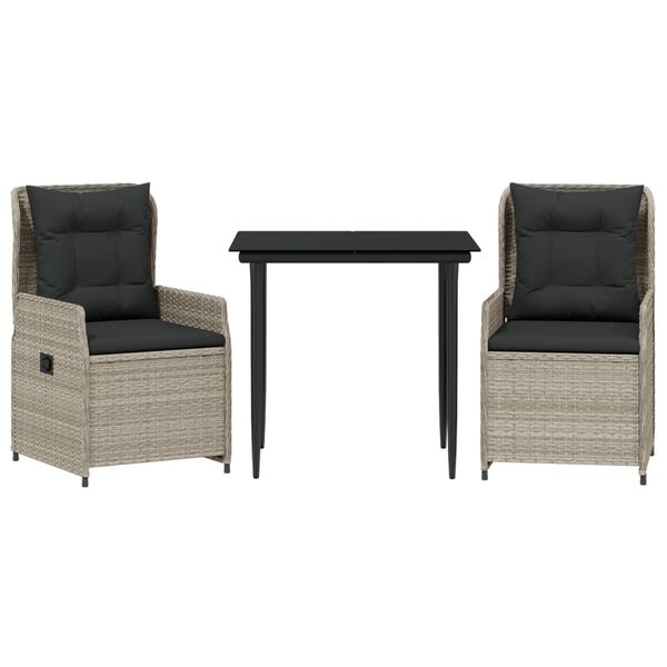 vidaXL 3-tlg. Garten-Essgruppe mit Kissen Hellgrau Poly Rattan