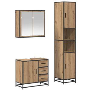 vidaXL Badezimmerm&ouml;bel-Set mit Regal 3 pcs Artisan-Eiche Holzwerkstoff