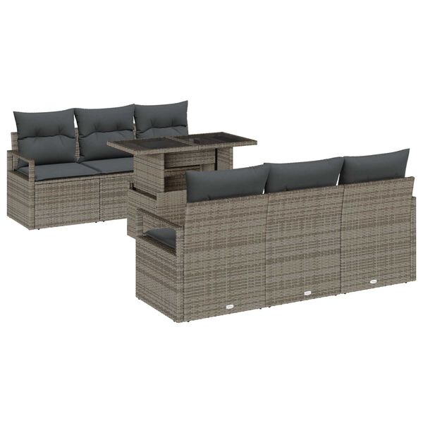 vidaXL Gartensofa-set mit Kissen mit Speicher 7 pcs Grau Poly Rattan