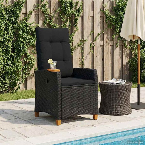 vidaXL Liegestuhl mit Teeteller Schwarz 62 x 64 x 112 cm Poly-Rattan