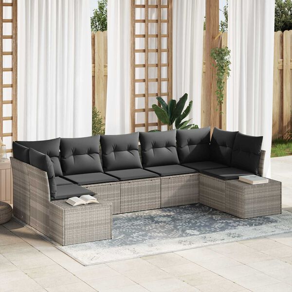 vidaXL Gartensofa-set mit Kissen 7 pcs Hellgrau Poly-Rattan