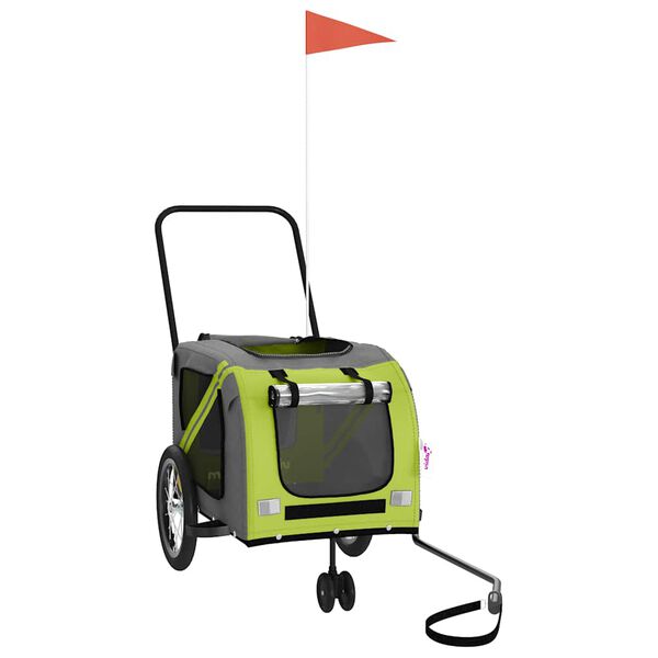 vidaXL Fahrradanhänger Hunde Grün und Grau Oxford-Gewebe und Eisen