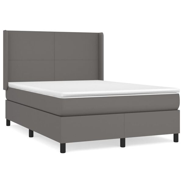 vidaXL Boxspringbett mit Matratze Grau 140x190 cm Kunstleder