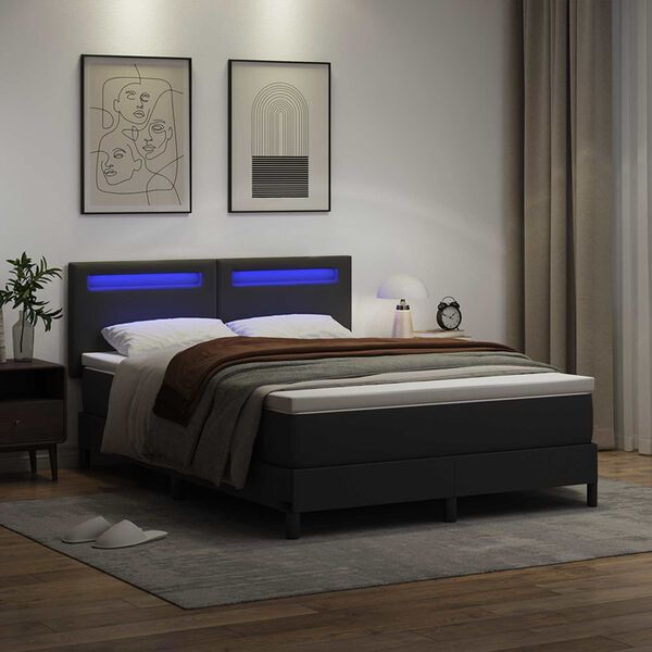 vidaXL Boxspringbett mit Matratze Schwarz 140 x 190 cm Kunstleder