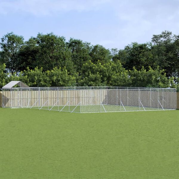 vidaXL Outdoor-Hundezwinger mit Dach Silbern 12x12x2,5m Stahl Verzinkt