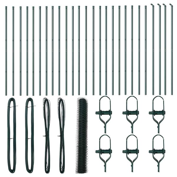 vidaXL Zaun mit Pfosten Gr&uuml;n 1 x 50 m PVC-beschichteter Stahl