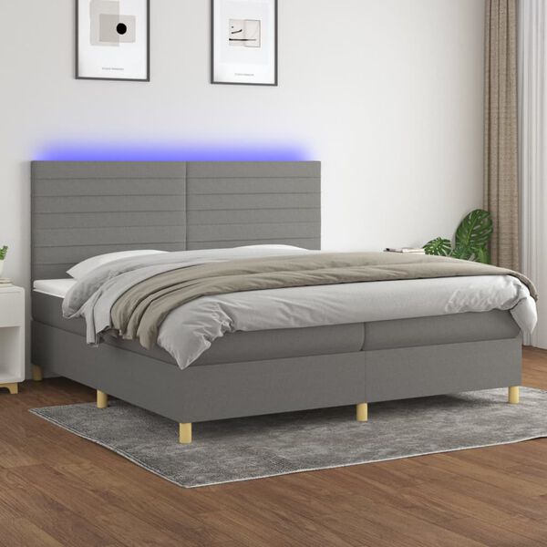 vidaXL Boxspringbett mit Matratze & LED Dunkelgrau 200x200 cm Stoff