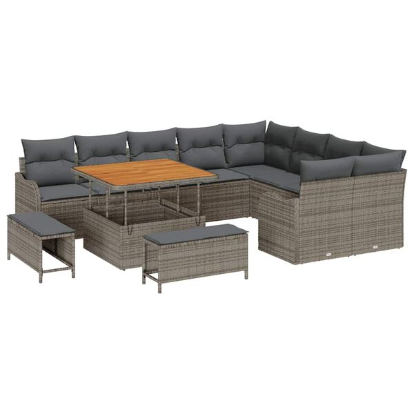 vidaXL Garten-Sofa-Set mit Kissen mit Speicher mit Kissen 12 pcs Grau