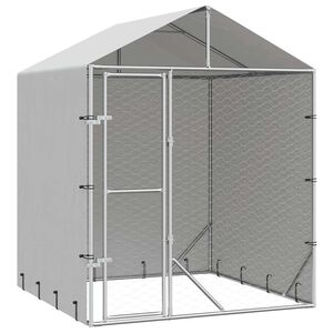 vidaXL Outdoor-Hundezwinger mit Dach Silber 2x2x2,5 m Verzinkter Stahl