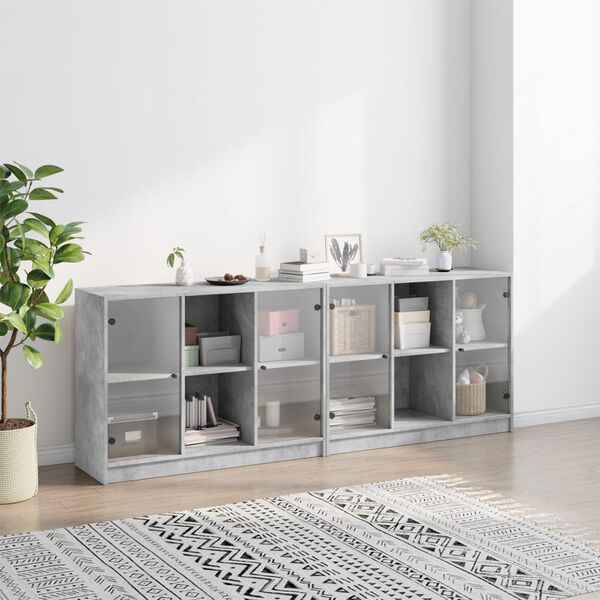vidaXL B&uuml;cherschrank mit T&uuml;ren Betongrau 204x37x75 cm Holzwerkstoff