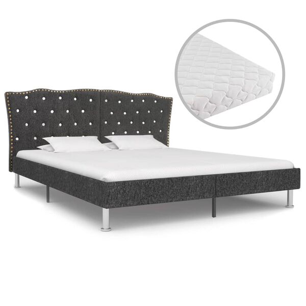 vidaXL Bett mit Matratze Dunkelgrau Stoff 160 x 200 cm