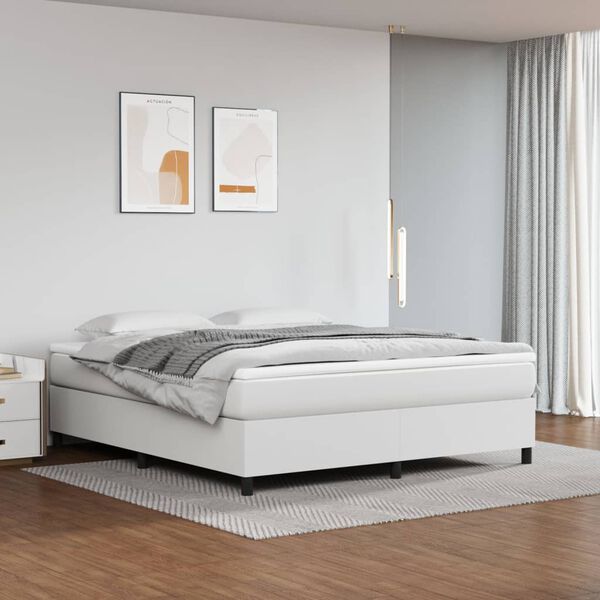 vidaXL Boxspringbett mit Matratze Wei&szlig; 160x200 cm Kunstleder