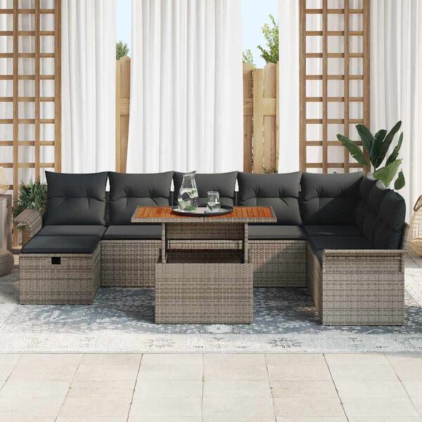 vidaXL Garten-Sofa-Set 9 pcs Grau Poly-Rattan