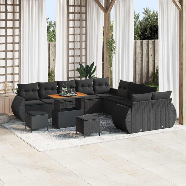vidaXL Garten-Sofa-Set mit Kissen mit Speicher 13 pcs Schwarz