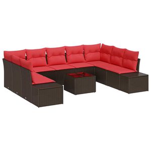 vidaXL Gartensofa-set 9 stk. 8-Sitzanzahl Braun und Rot Polyrattan
