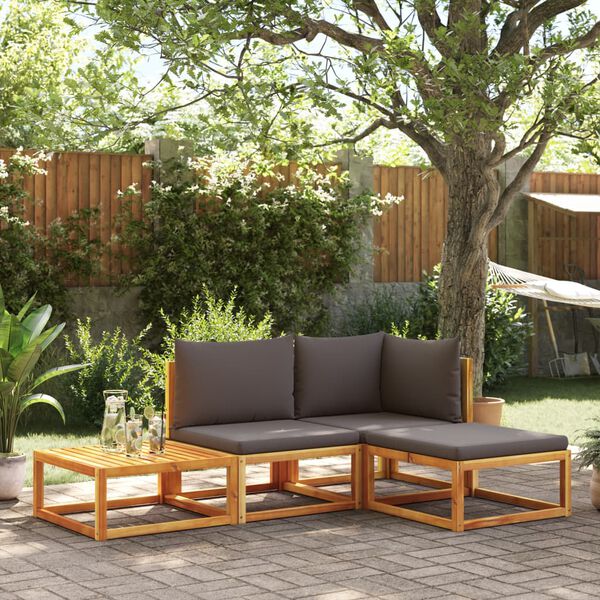 vidaXL 4-tlg. Gartensofa-Set mit Kissen Holz Akazie & Rattan