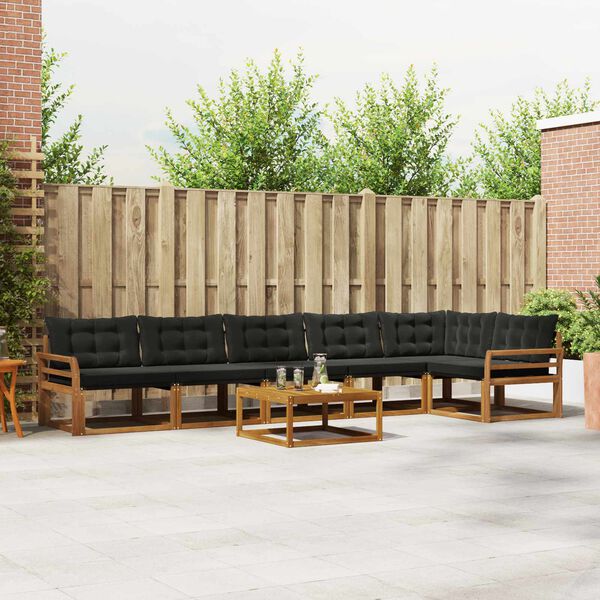 vidaXL Outdoor-Sofagarnitur mit Kissen 7 pcs Nat&uuml;rlich und Schwarz