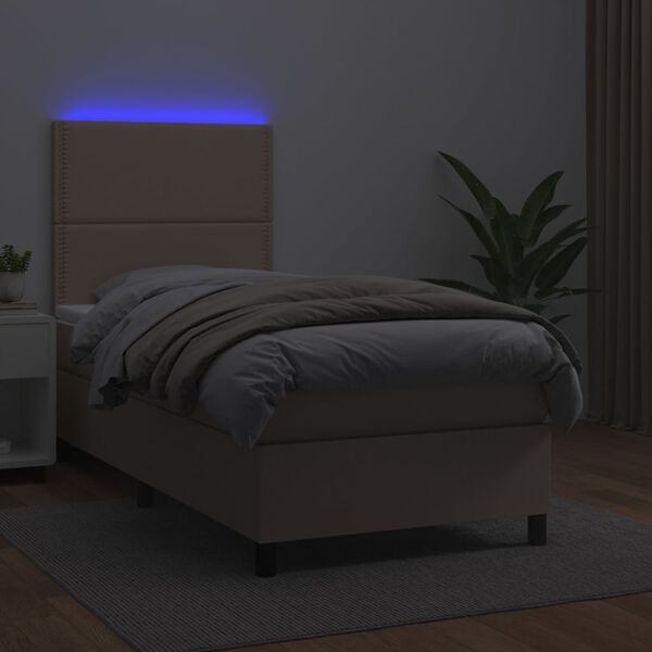 vidaXL Boxspringbett mit Matratze & LED Cappuccino-Braun 90x200cm