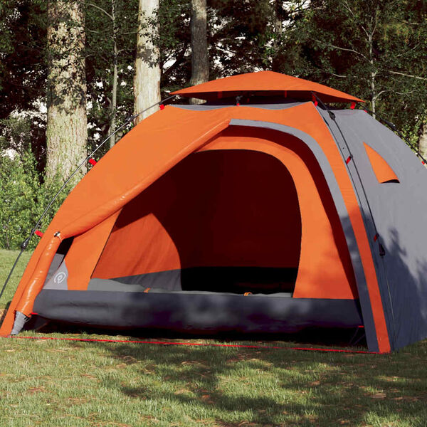 vidaXL Kuppel-Campingzelt 4 Personen Grau und Orange Quick Release