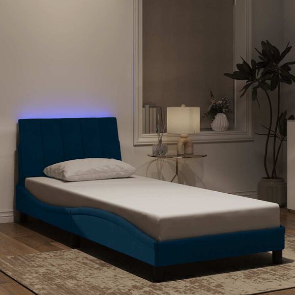 vidaXL Bettgestell mit LED ohne Matratze "Hanko" Blau 90x190 cm Samt