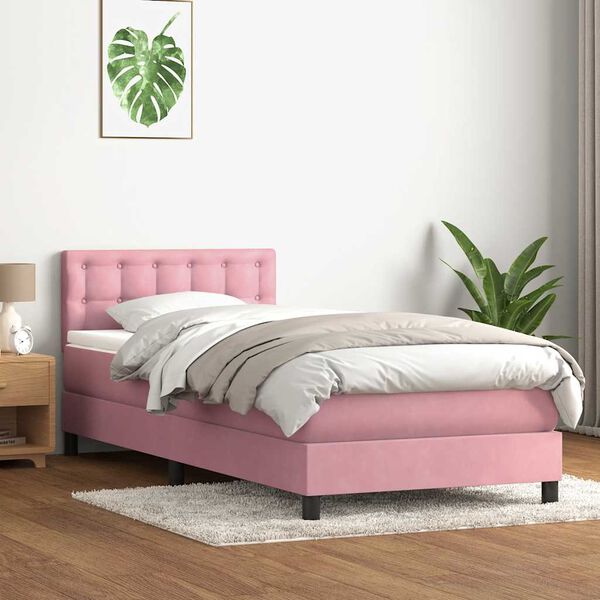 vidaXL Boxspringbett mit Matratze & LED Rosa 90x210 cm Samt