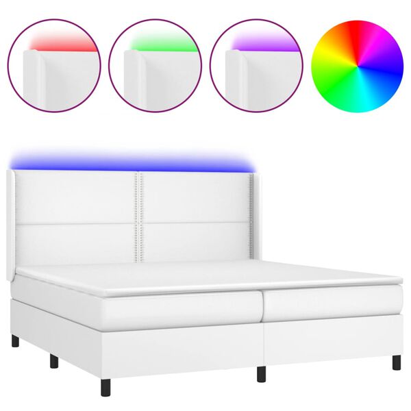 vidaXL Boxspringbett mit Matratze & LED Weiß 200x200 cm Kunstleder