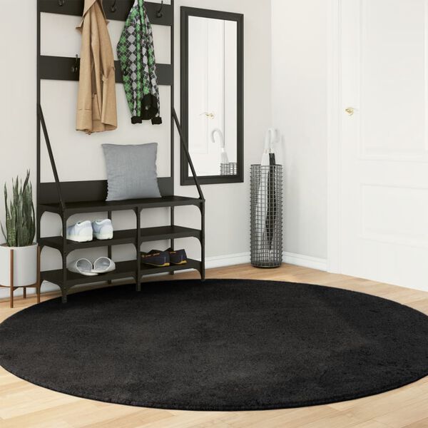 vidaXL Teppich HUARTE Kurzflor Weich und Waschbar Schwarz &Oslash; 200 cm