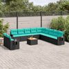 vidaXL 12-teiliges Gartensofa-Set mit Kissen, schwarzes Polyrattan