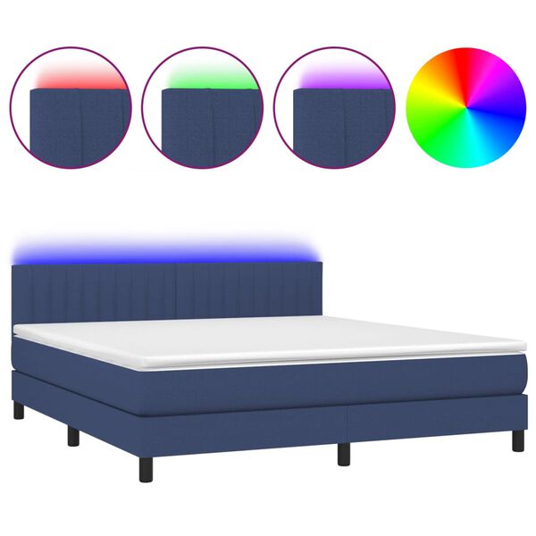 vidaXL Boxspringbett mit Matratze & LED Blau 180x200 cm Stoff