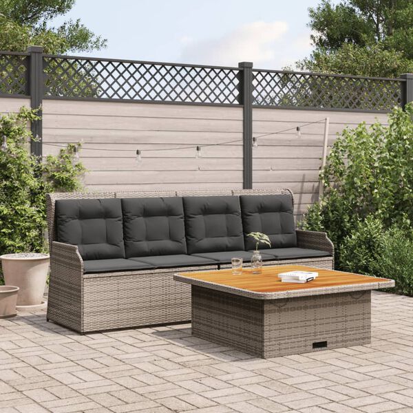 vidaXL 3-tlg. Garten-Sofagarnitur mit Kissen Grau Poly Rattan