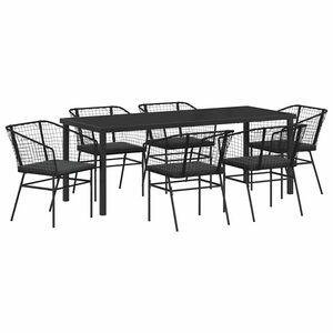 vidaXL Garten Essgruppe 7 pcs Schwarz Poly-Rattan