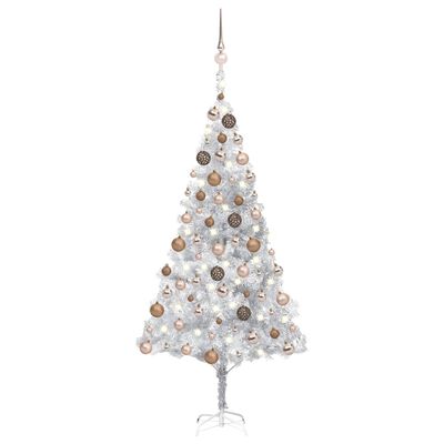 vidaXL Künstlicher Weihnachtsbaum Beleuchtung & Kugeln Silber 180 cm
