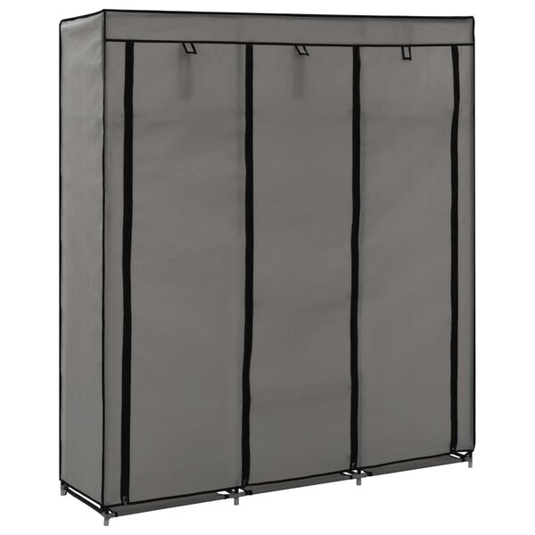 vidaXL Kleiderschrank mit F&auml;chern und Stangen Grau 150x45x175cm Stoff