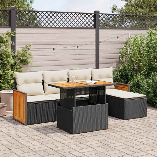 vidaXL 6-tlg. Garten-Sofagarnitur mit Kissen Schwarz Poly Rattan