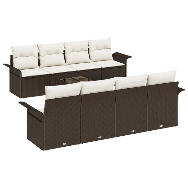 vidaXL Garten-Sofa-Set mit Kissen mit Speicher 9 pcs Braun und Creme