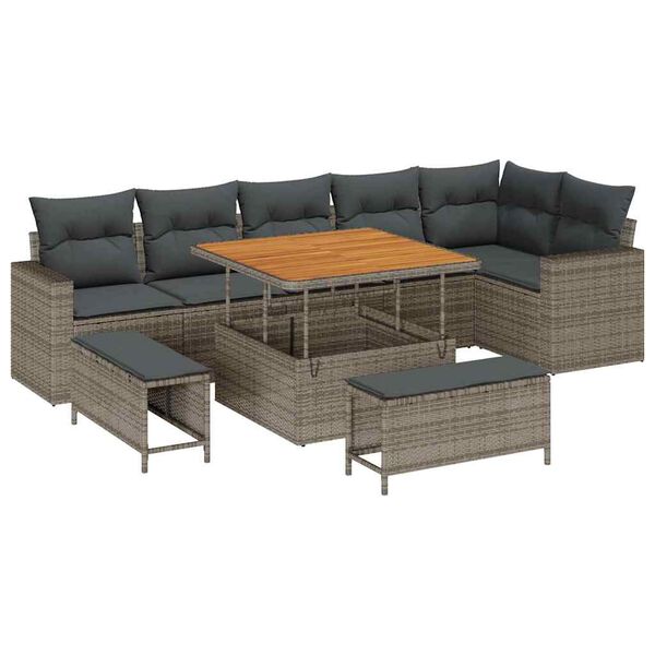vidaXL Garten-Sofa-Set mit Kissen mit Speicher 9 pcs Grau